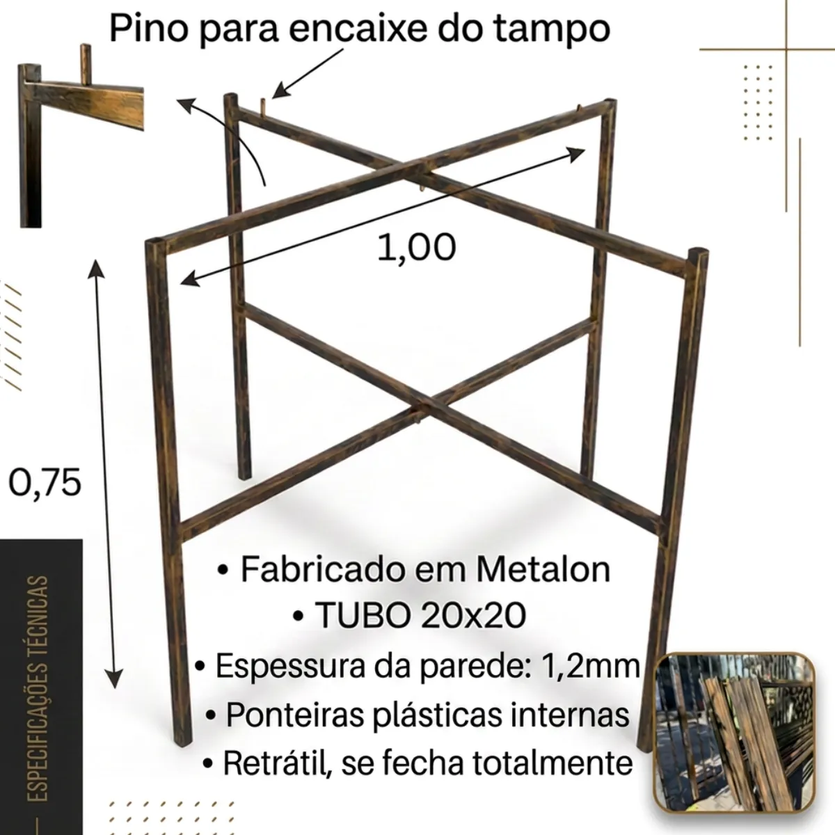 Estruturas para mesas Pé de mesa tubo 20x20